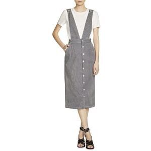 Maje Ritano Striped Denim Overall Midi Dress Size 40